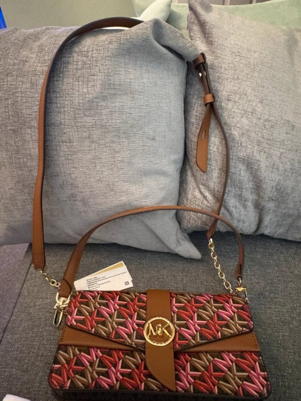 Michael Kors Greenwich Logo Shoulder Bag Brown Multi